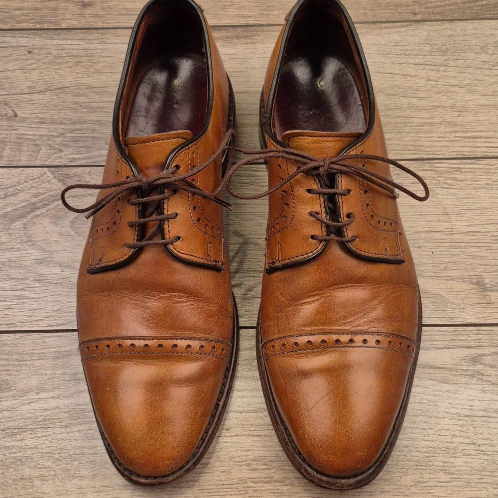 ALLEN EDMONDS Clifton Tan Brown Leather Sz 7 D Mens Captoe Oxfords Dress‎ Shoes